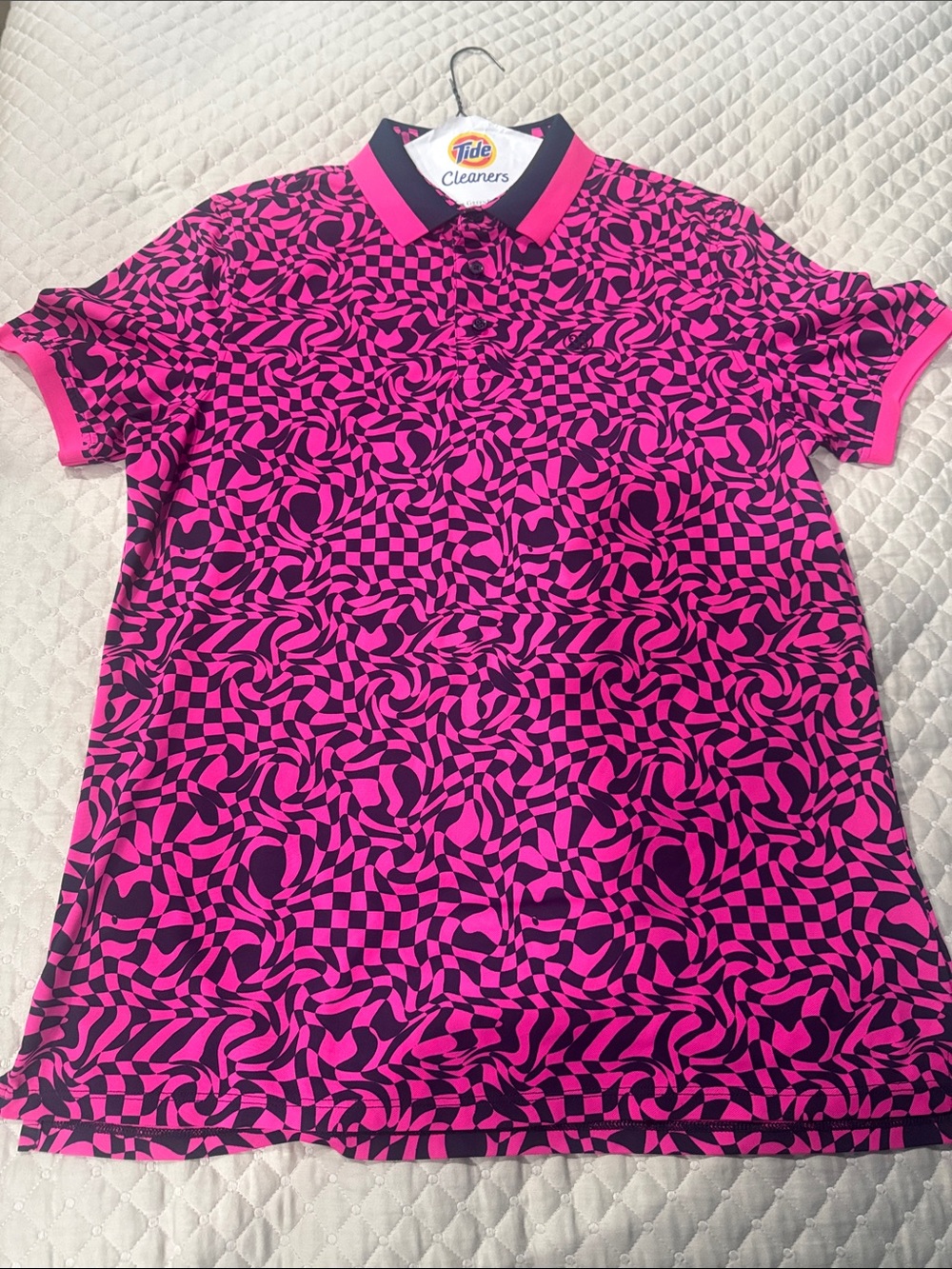 G/FORE Pink and Black Geometric Print Golf Polo
